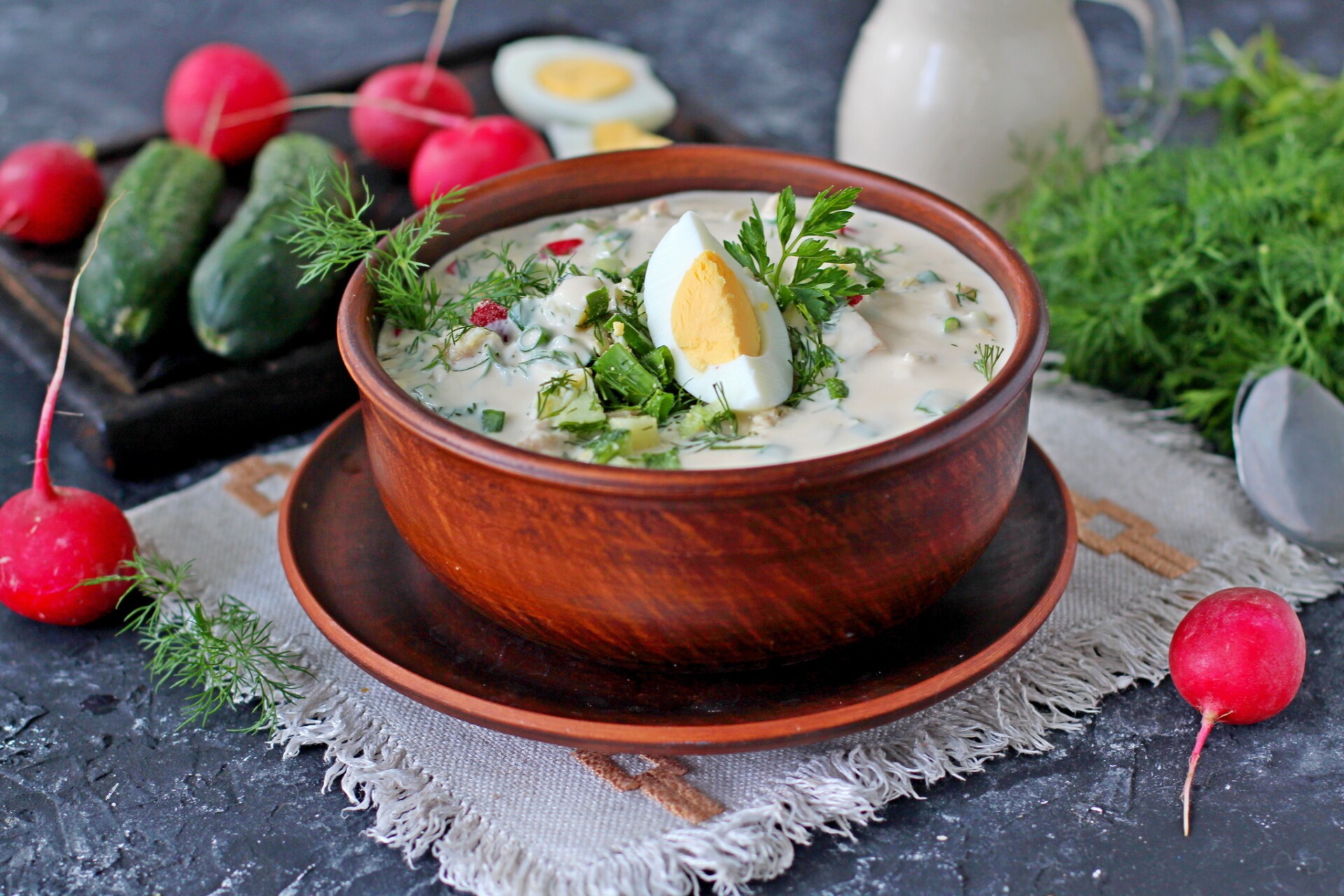 Шаг 9 приготовления Окрошка с курицей на ряженке