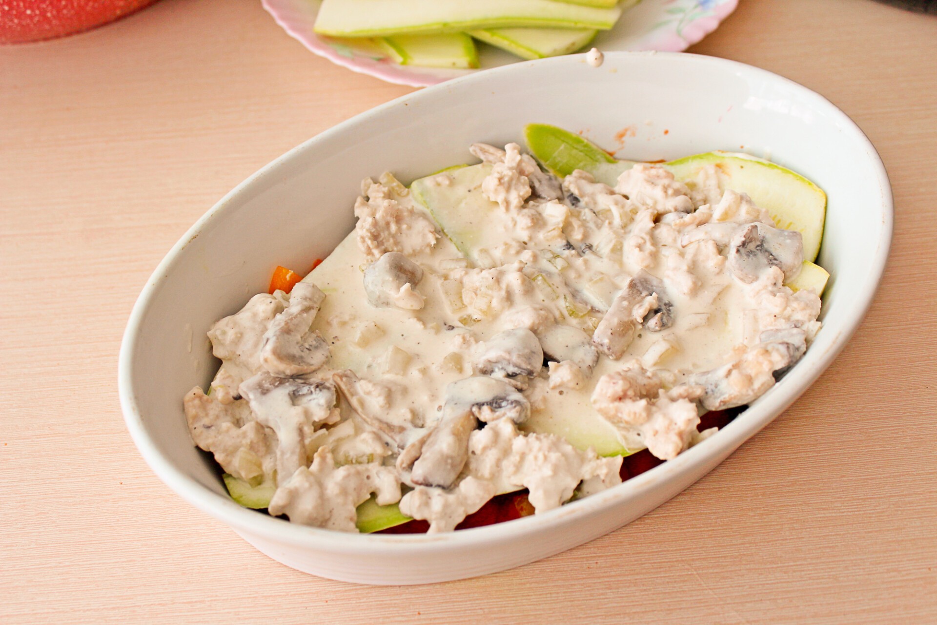 Шаг 8 приготовления Запеканка из кабачков с фаршем и овощами