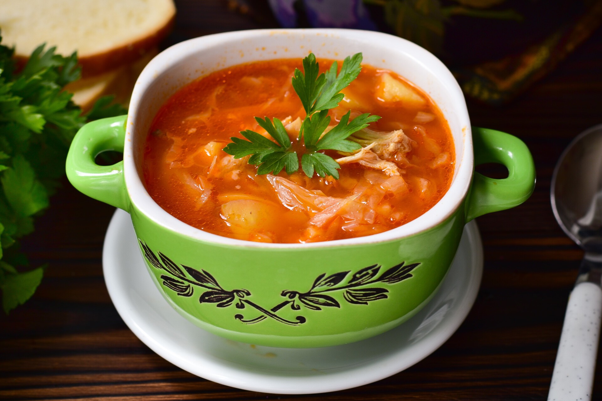 Шаг 8 приготовления Борщ с курицей без свеклы