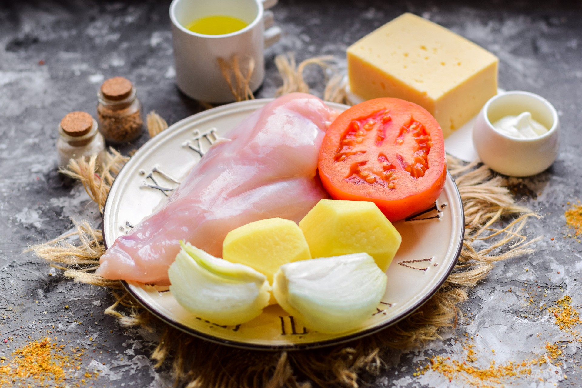 Ингредиенты Куриная грудка "под шубой" с картошкой Фото ингредиенты Куриная грудка "под шубой" с картошкой