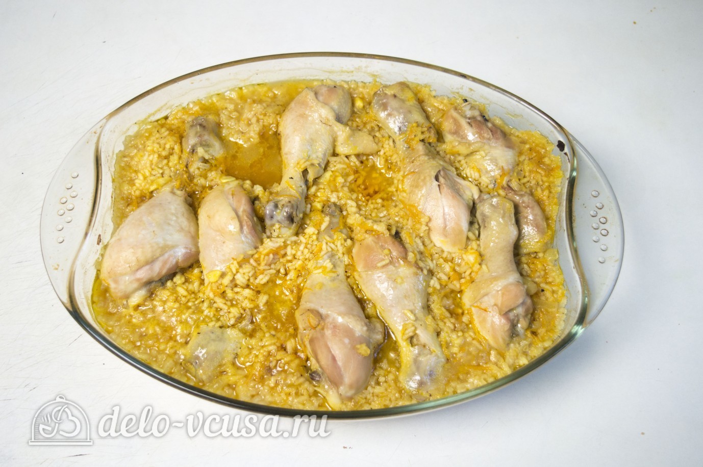 Шаг 8 приготовления Рис с куриными ножками в духовке