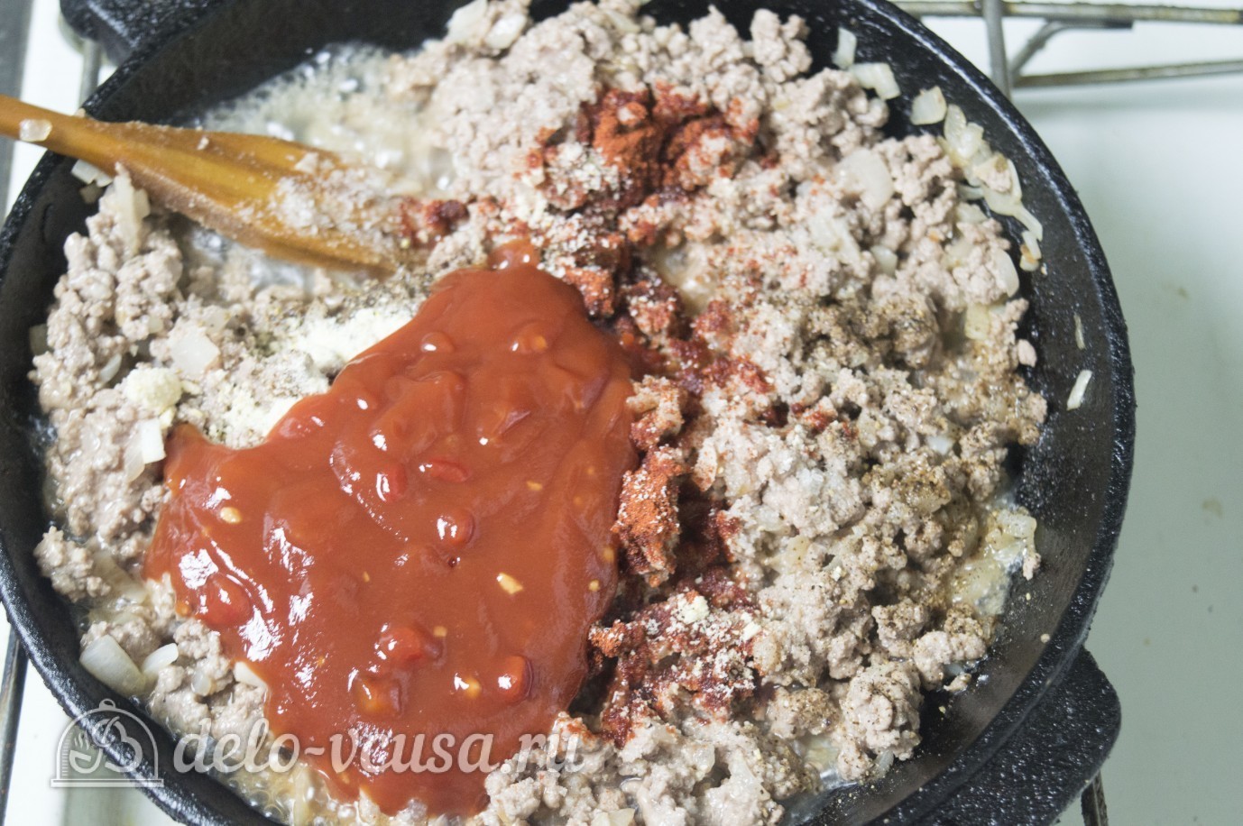Шаг 3 приготовления Запеканка из макарон с фаршем