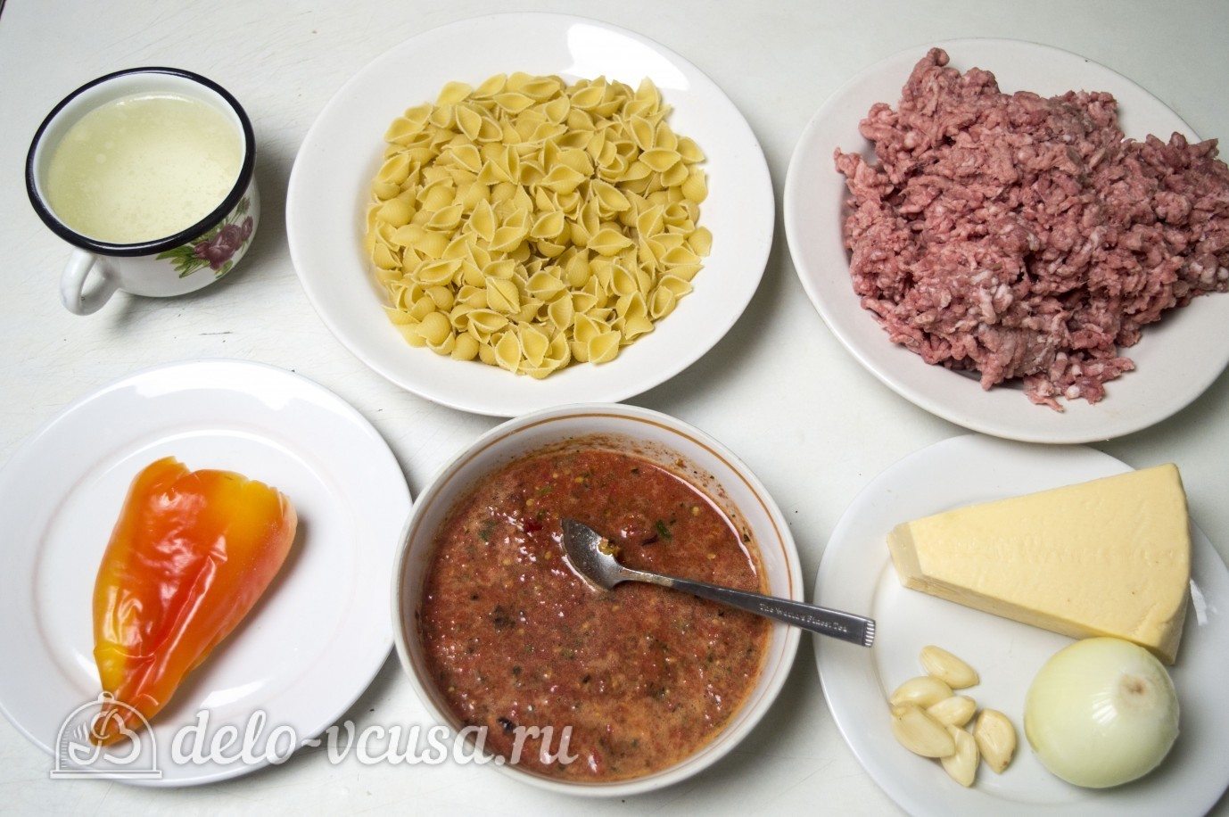 Ингредиенты Запеканка из макарон с фаршем и сыром Фото ингредиенты Запеканка из макарон с фаршем и сыром