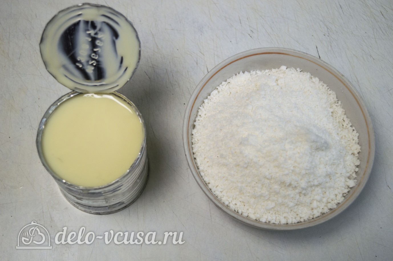 Ингредиенты Конфеты из кокосовой стружки и сгущенки Фото ингредиенты Конфеты из кокосовой стружки и сгущенки