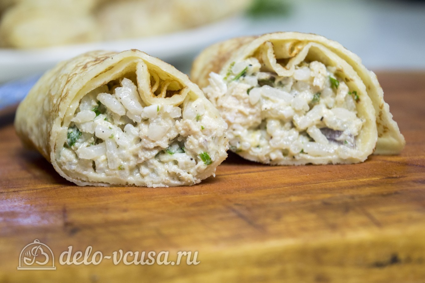 Шаг 15 приготовления Блины с курицей и рисом