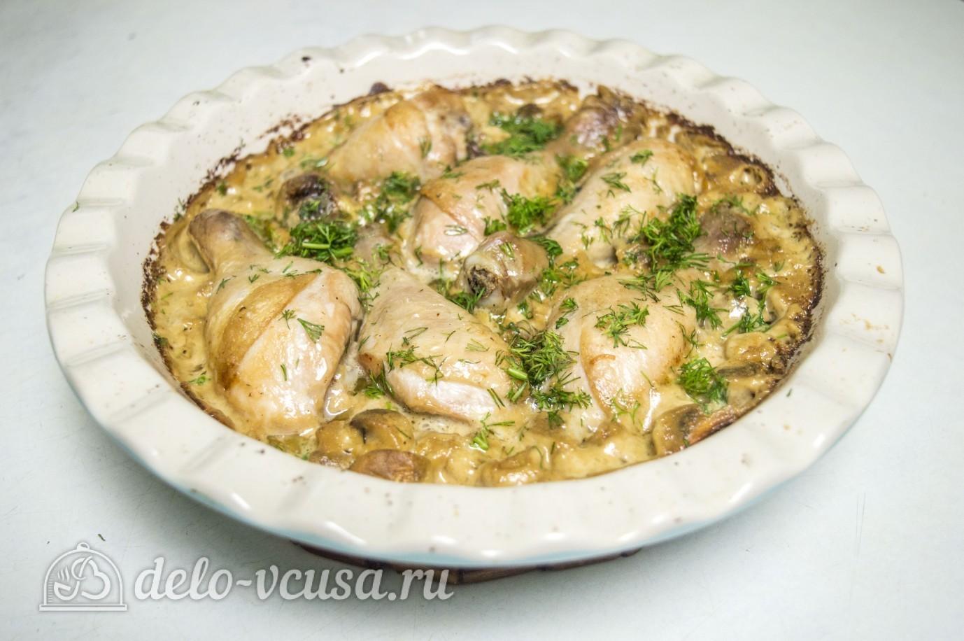 Шаг 10 приготовления Куриные ножки с грибами в соусе