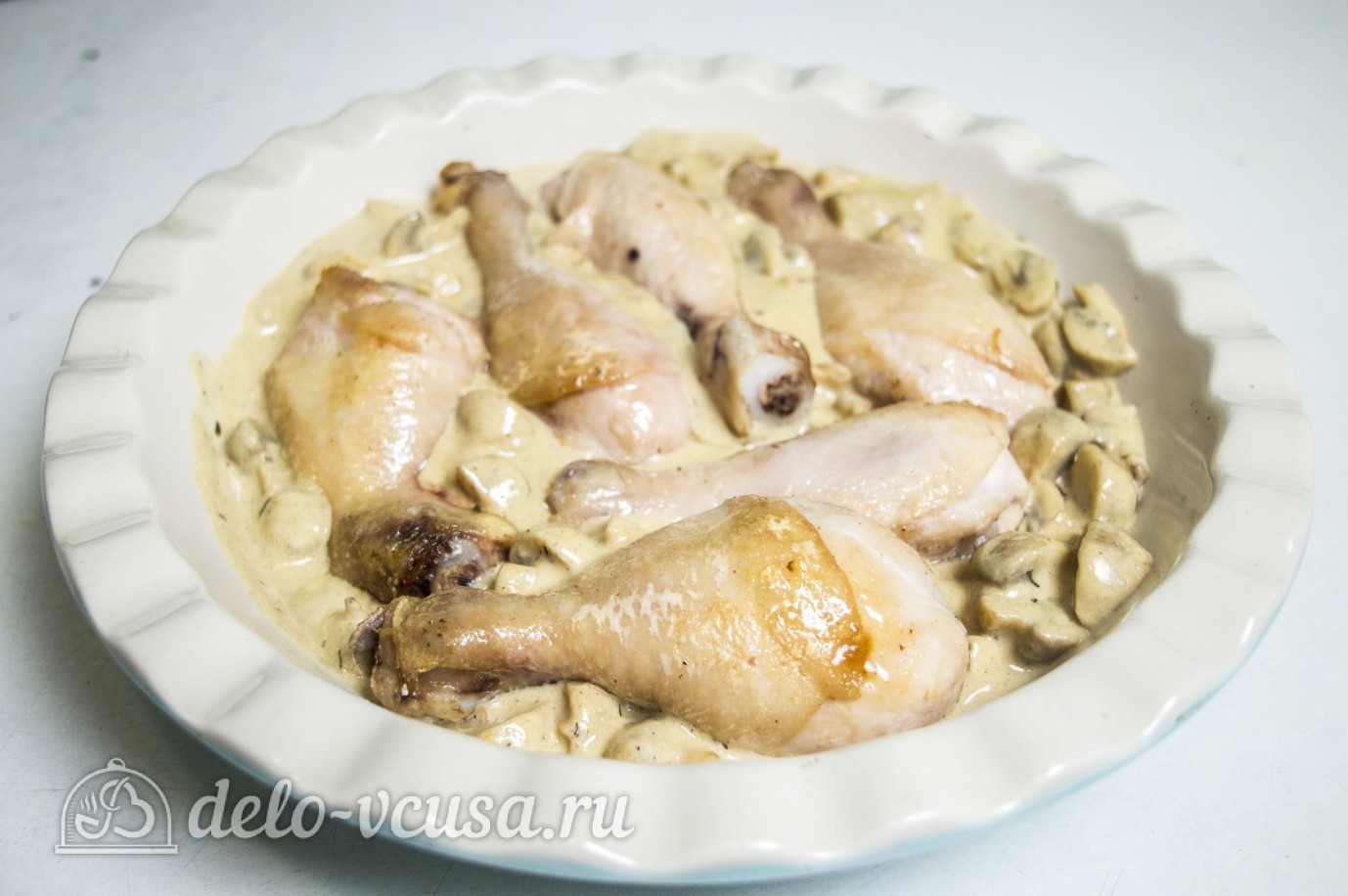 Шаг 9 приготовления Куриные ножки с грибами в соусе