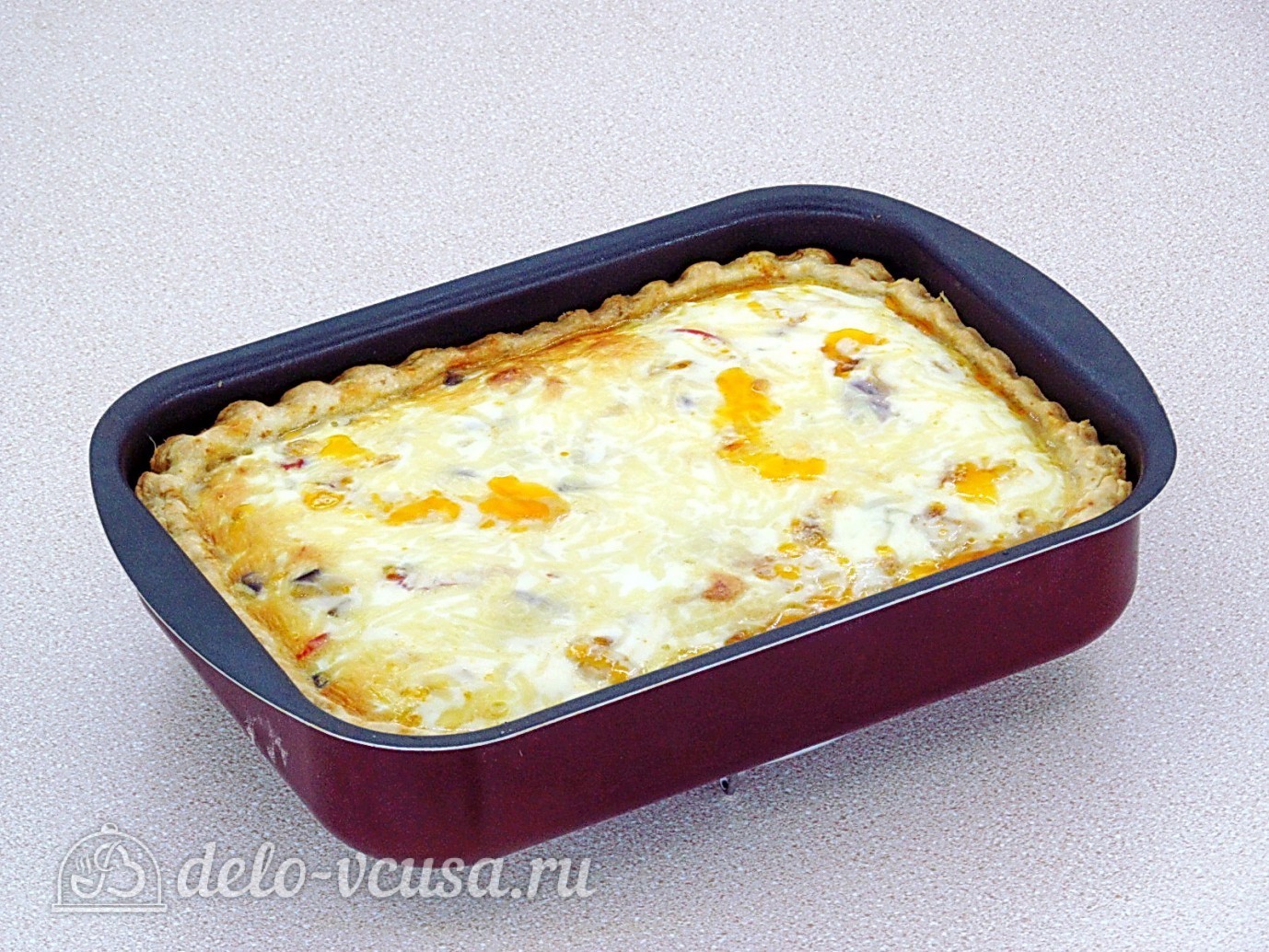 Шаг 16 приготовления Пирог с баклажанами и куриным мясом