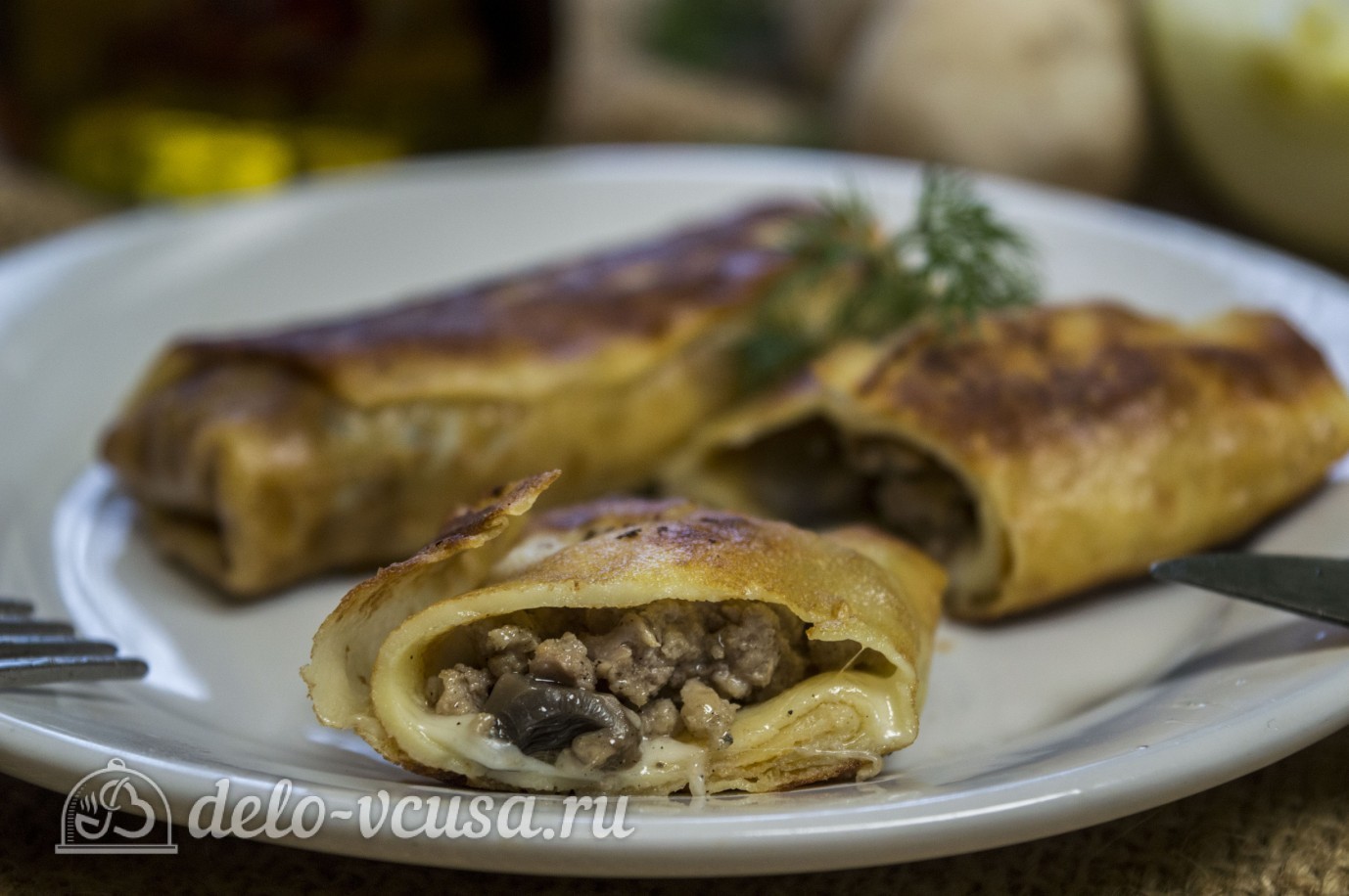 Шаг 17 приготовления Блины с грибами и мясом