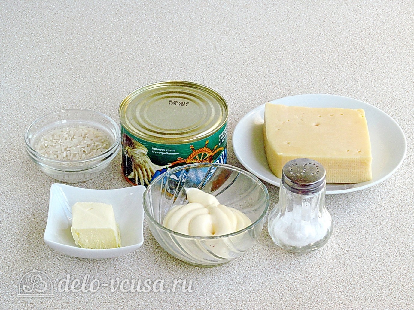Фото ингредиенты Салат с кальмарами и рисом