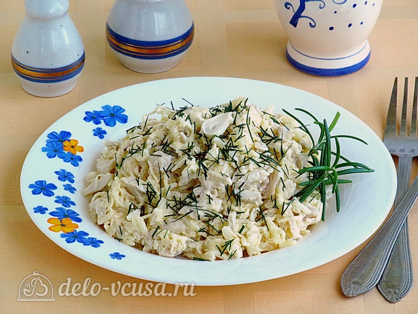Обложка рецепта Салат с кальмарами и рисом