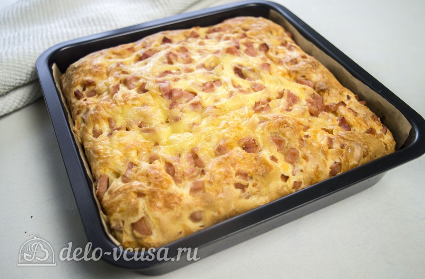 Шаг 8 приготовления Пирог с ветчиной и сыром