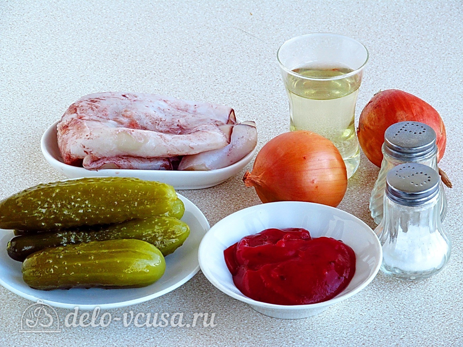 Ингредиенты Салат с кальмарами и солеными огурцами Фото ингредиенты Салат с кальмарами и солеными огурцами