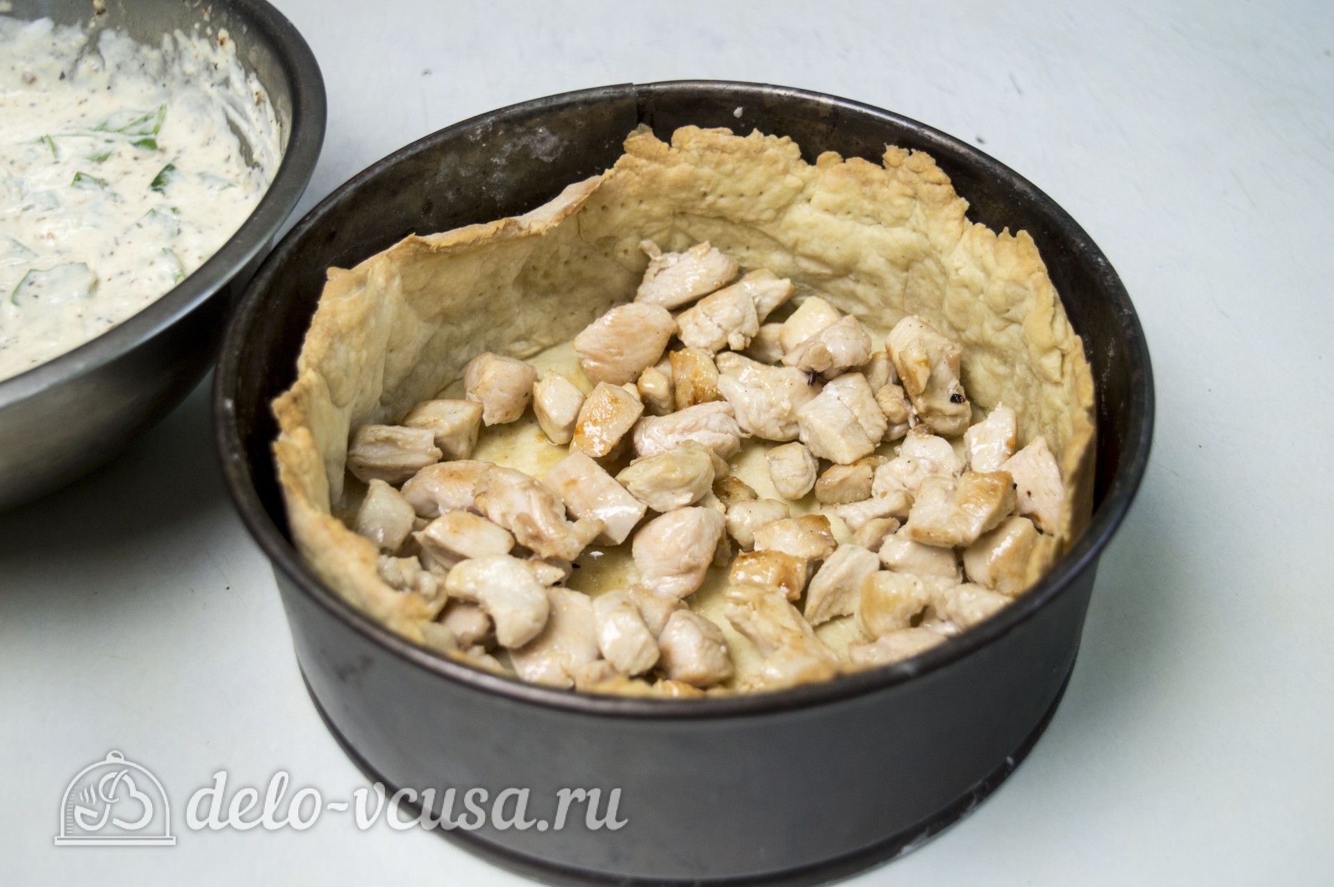 Шаг 10 приготовления Киш с курицей и сыром