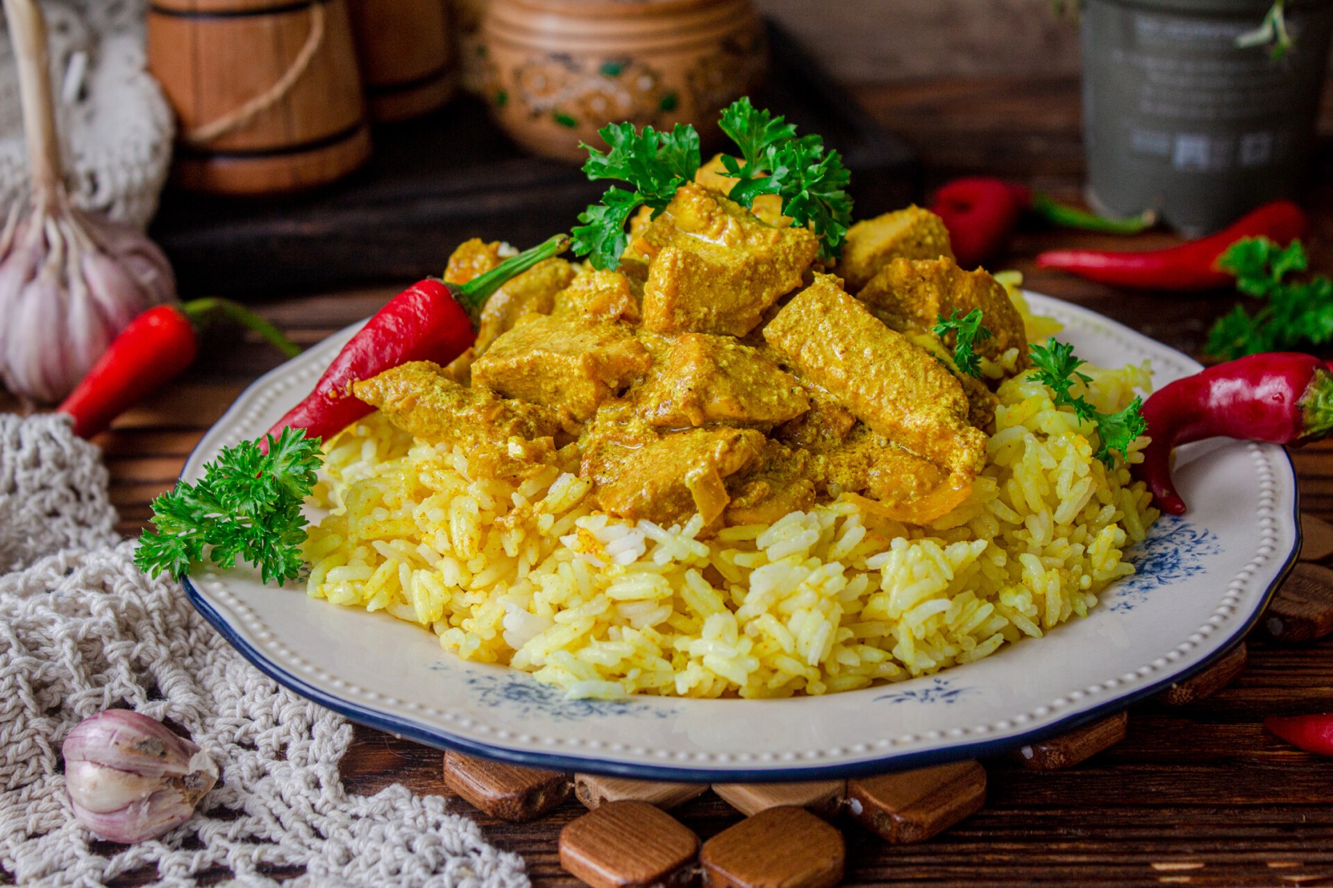Шаг 9 приготовления Курица карри с рисом и сливками