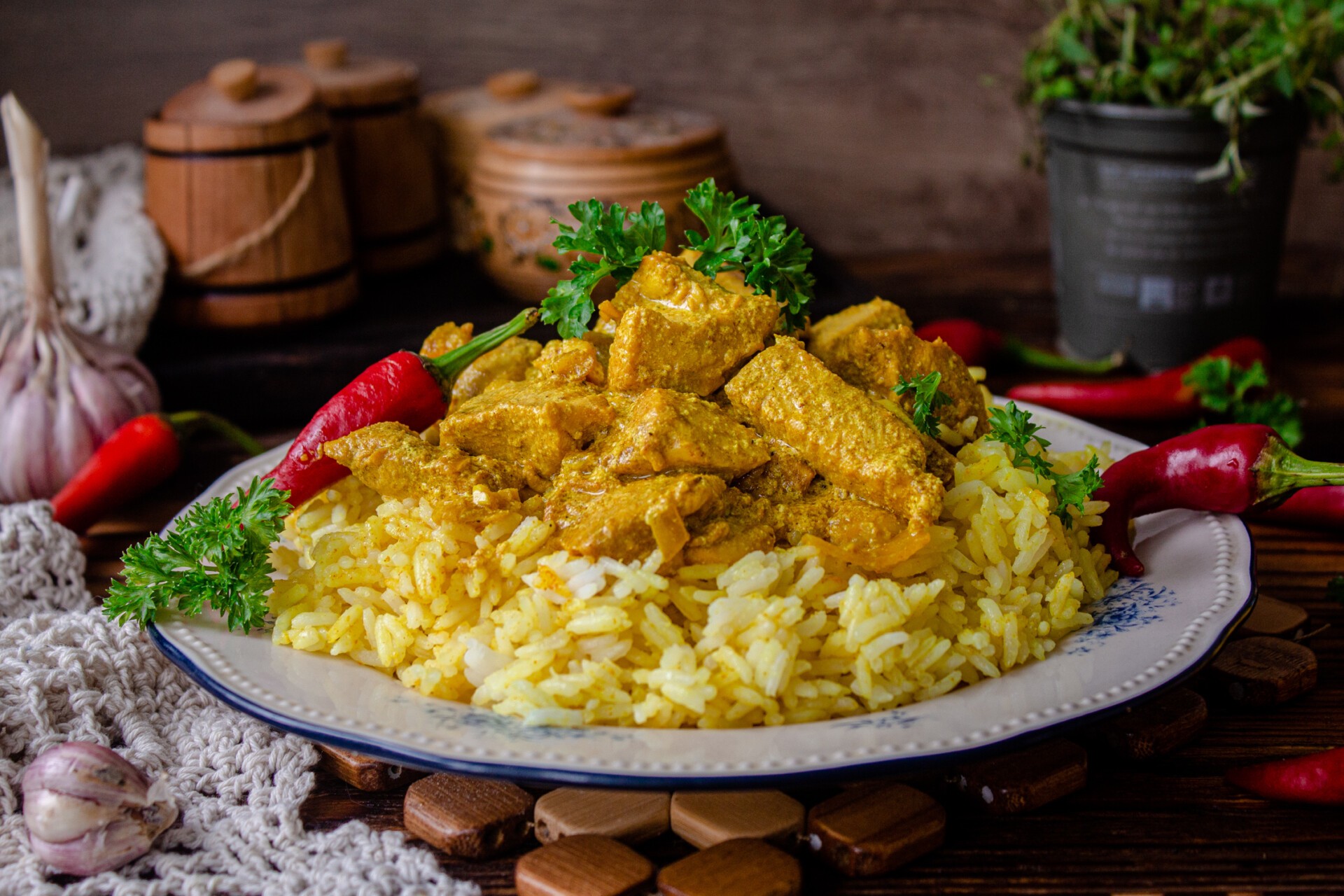 Обложка рецепта Курица карри с рисом и сливками