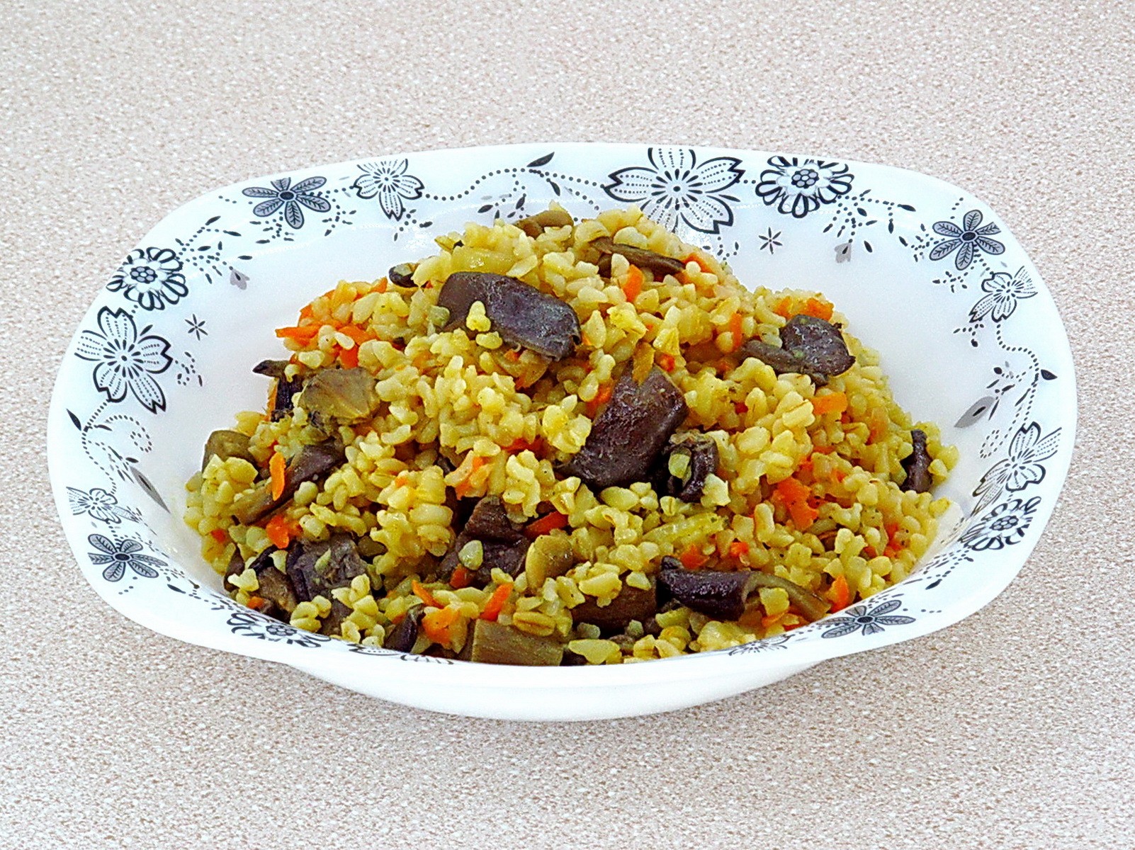 Шаг 11 приготовления Булгур с овощами и вешенками