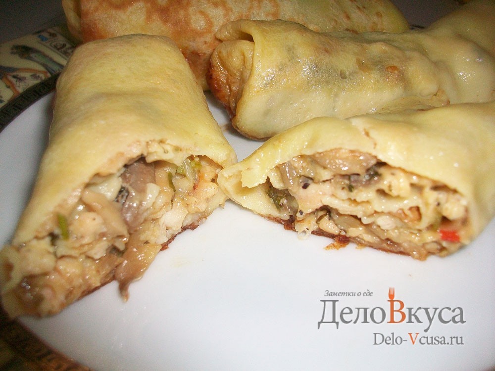 Шаг 20 приготовления Блинчики с курицей, грибами и сыром. Налистники с начинкой из грибов, сыра и куриного филе