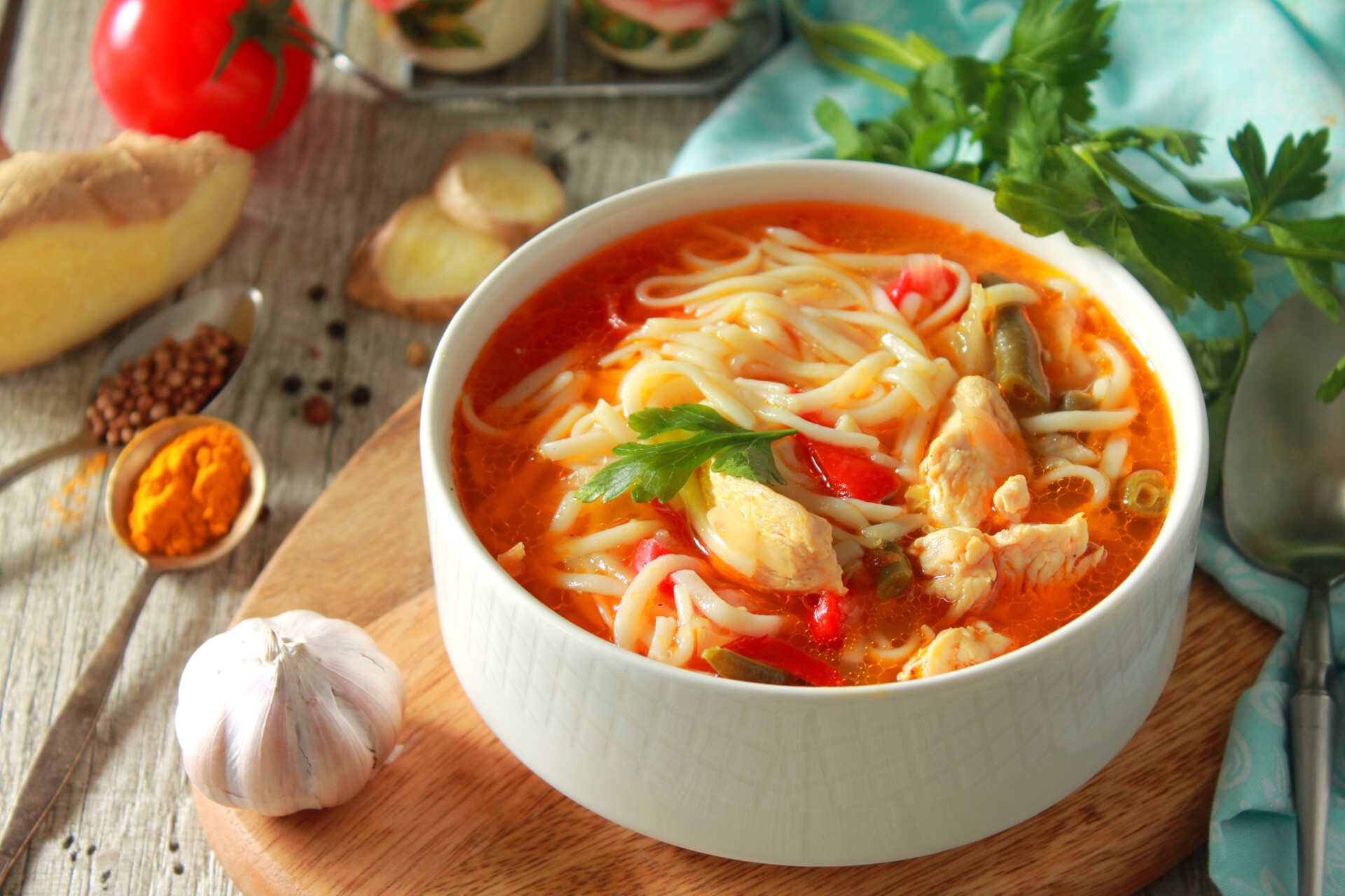 Обложка рецепта Тибетский суп Тхукпа с курицей
