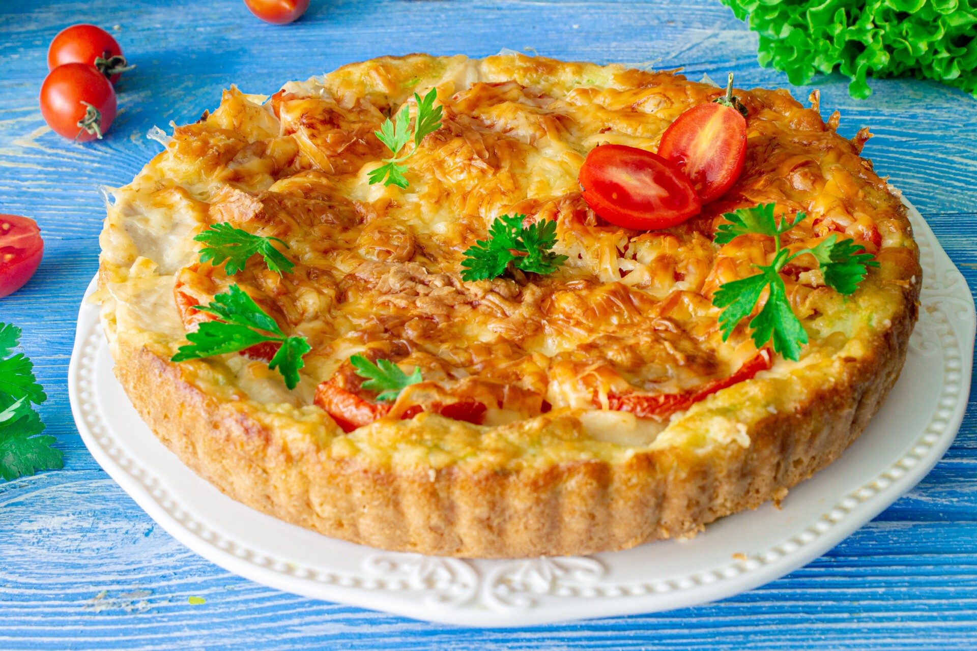 Шаг 10 приготовления Кабачковая пицца с курицей в духовке