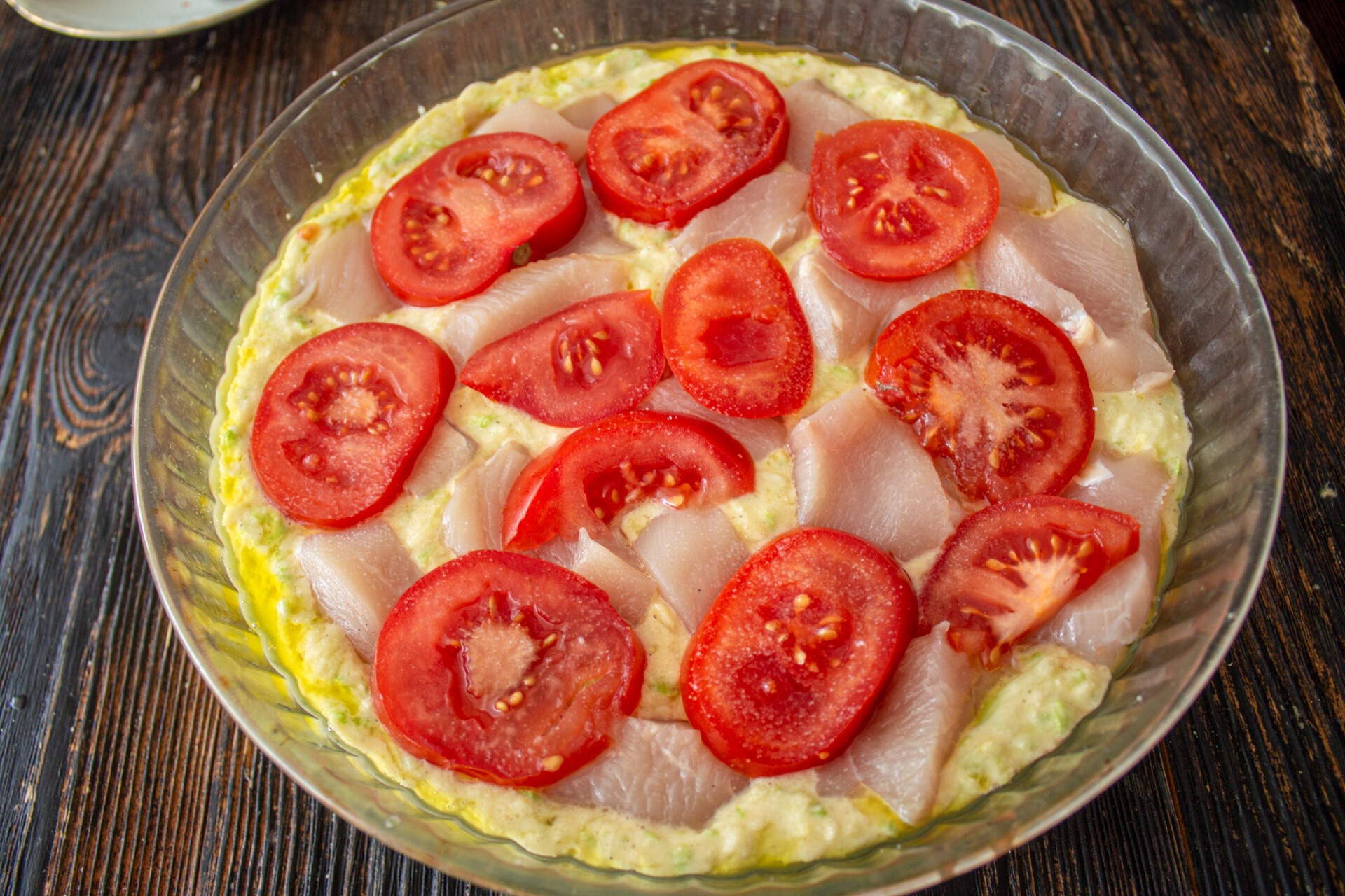 Шаг 7 приготовления Кабачковая пицца с курицей в духовке