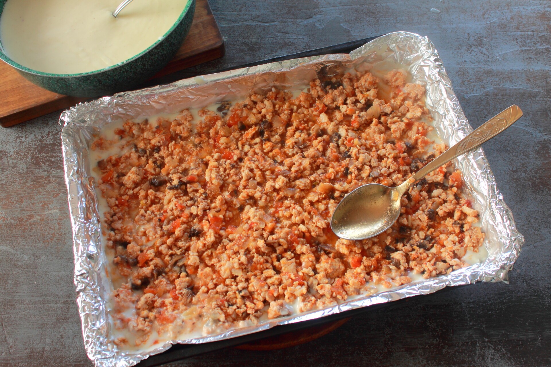 Шаг 14 приготовления Лазанья с курицей и грибами