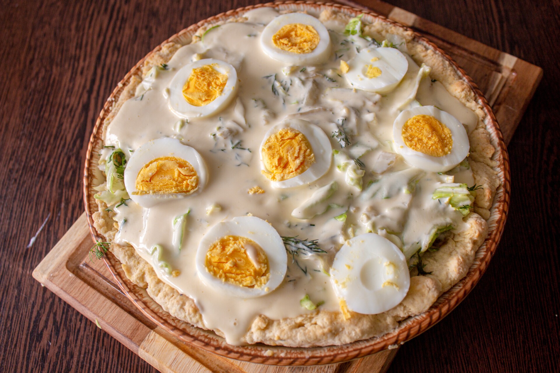 Шаг 12 приготовления Киш с капустой и яйцом