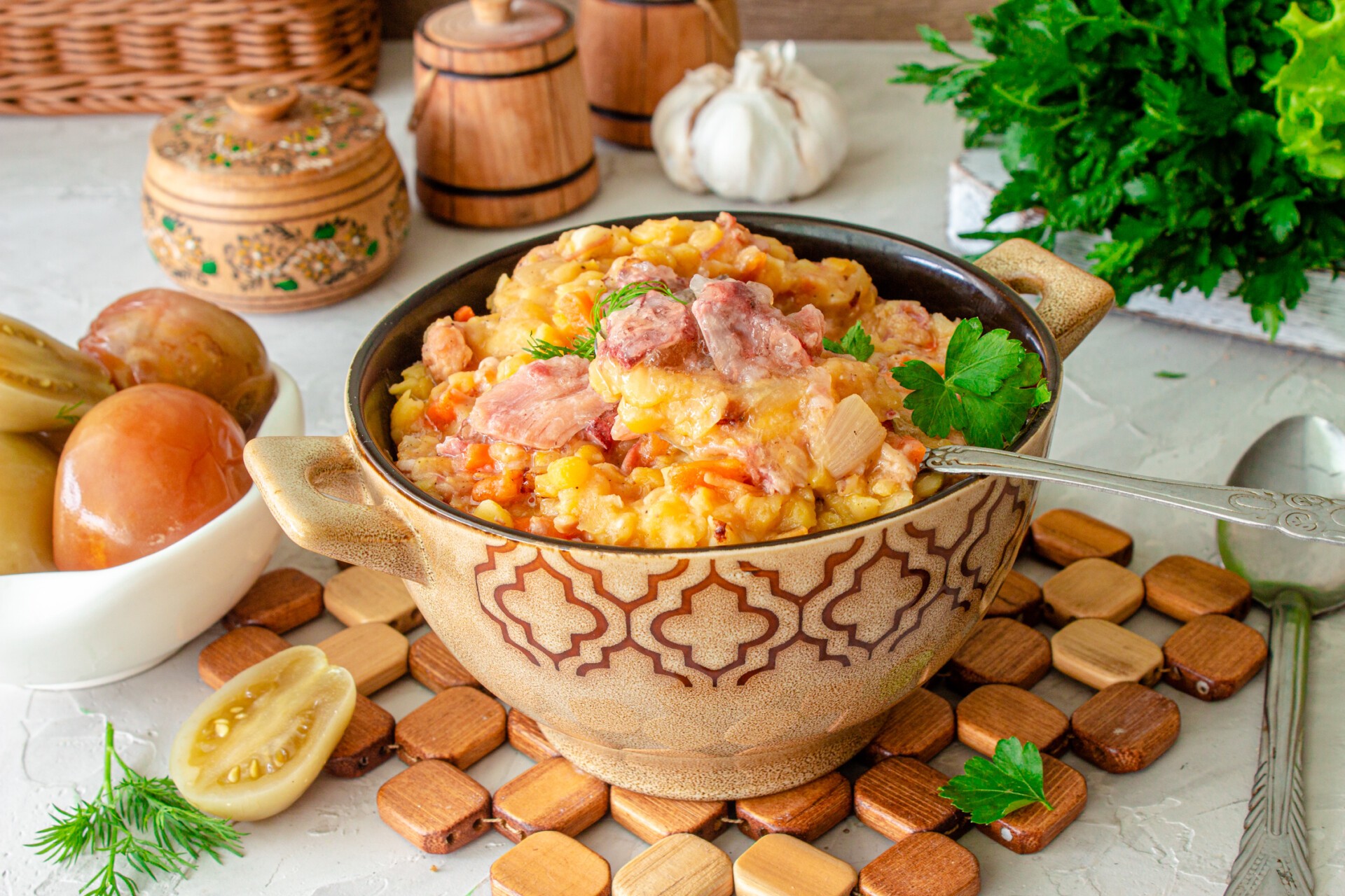 Шаг 9 приготовления Гороховая каша с тушёнкой