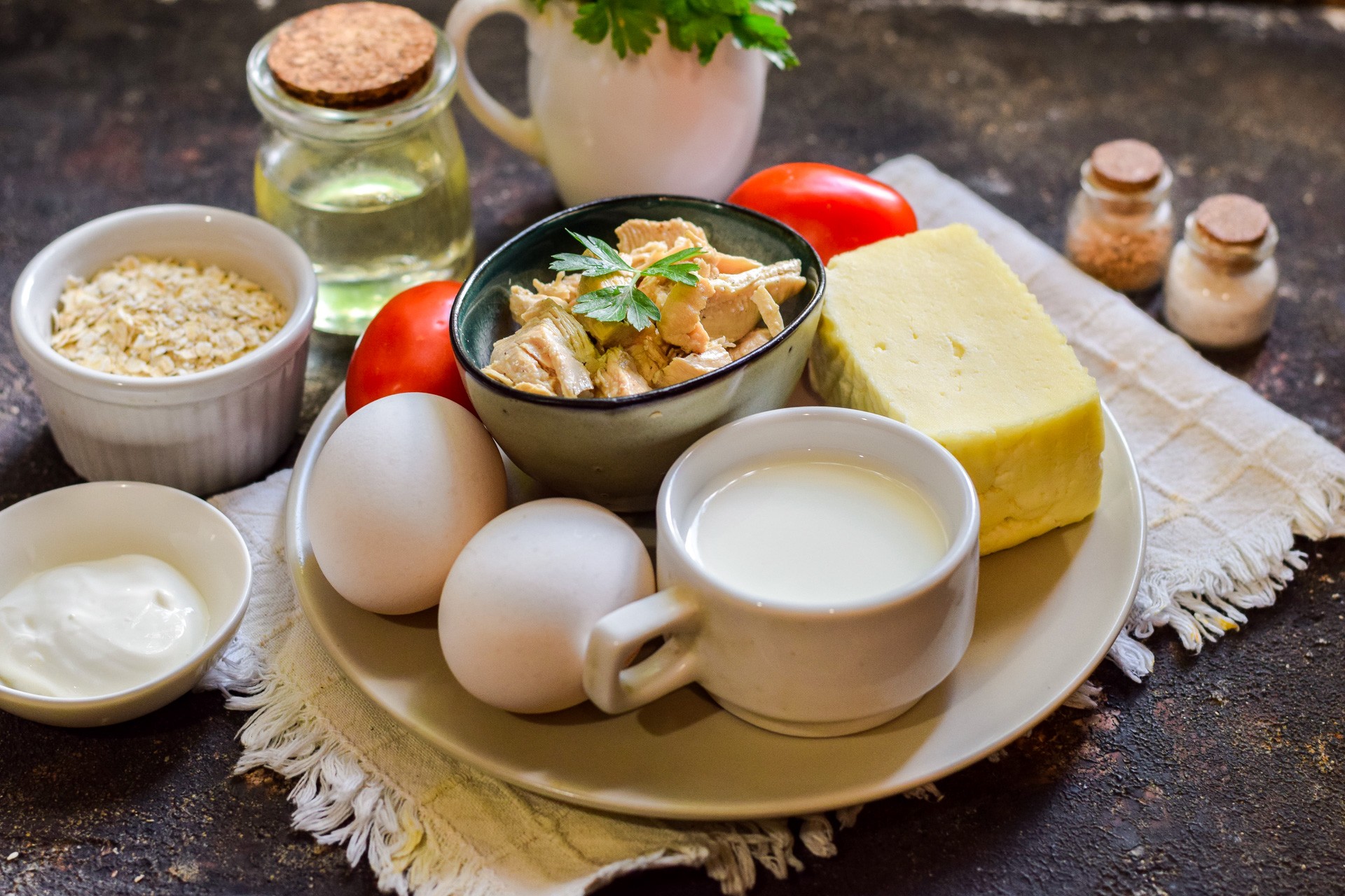 Ингредиенты Овсяноблин с курицей и сыром для ПП Фото ингредиенты Овсяноблин с курицей и сыром для ПП