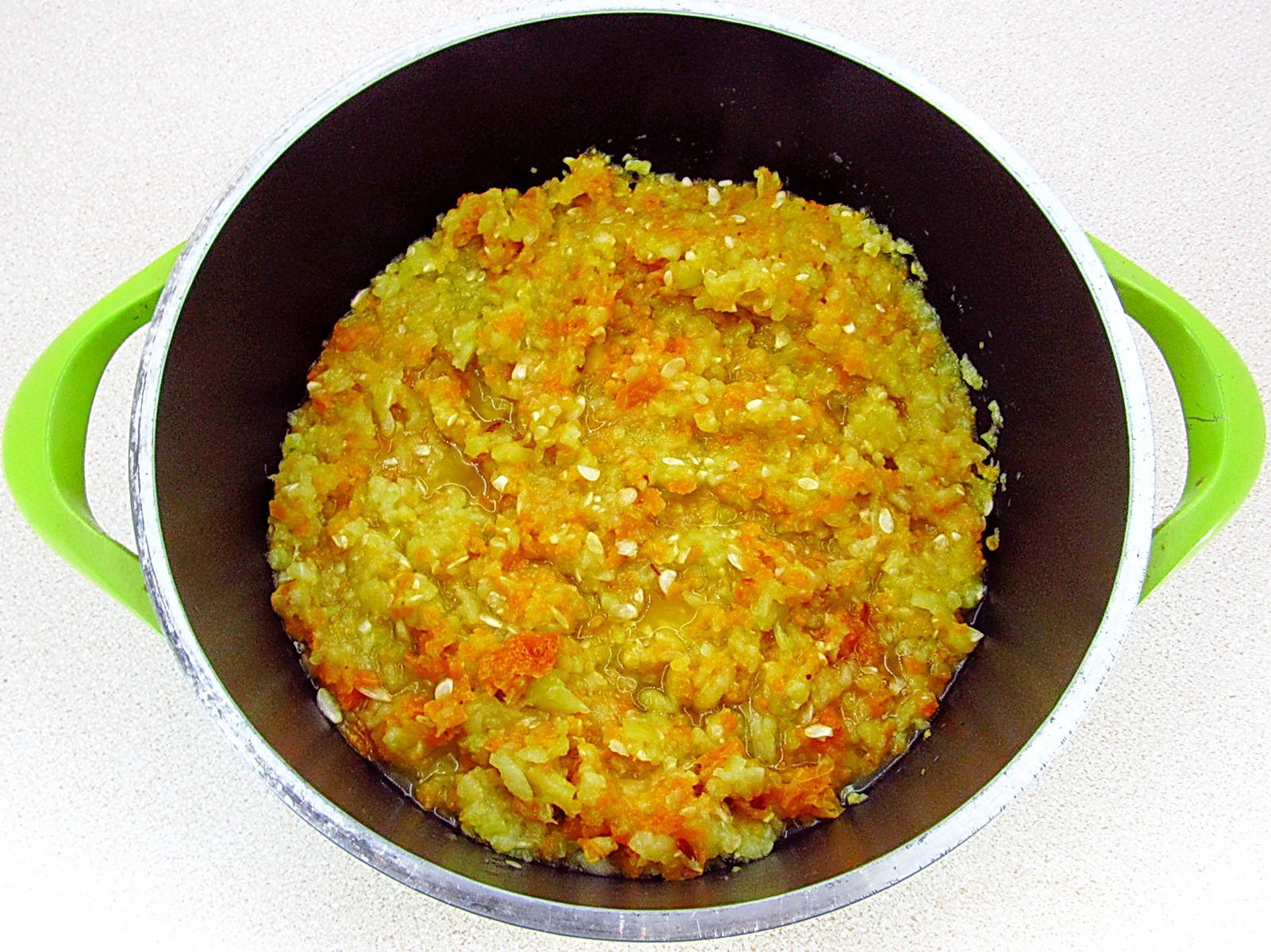 Шаг 3 приготовления Джем из кабачков с курагой на зиму