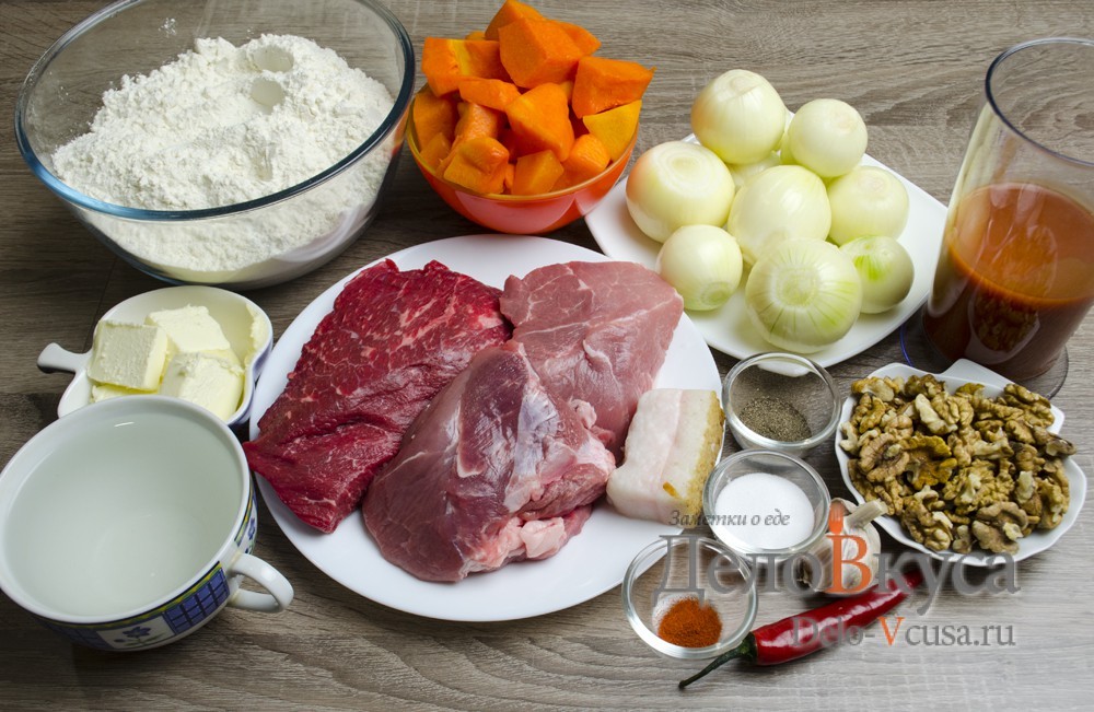 Ингредиенты Манты с мясом и тыквой в мультиварке Фото ингредиенты Манты с мясом и тыквой в мультиварке