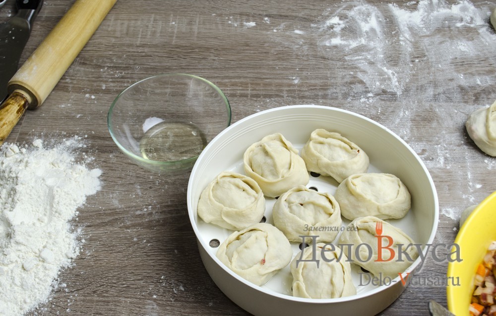Шаг 23 приготовления Манты с мясом и тыквой в мультиварке