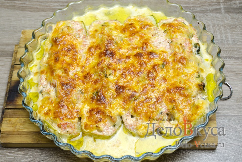 Шаг 26 приготовления Кабачки лодочки фаршированные курицей
