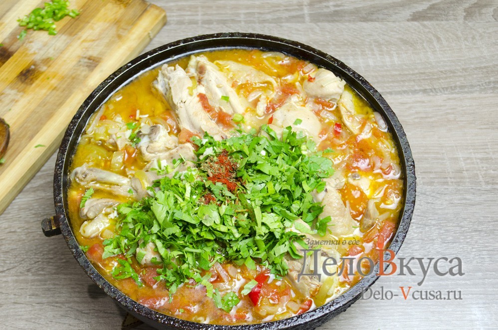 Шаг 16 приготовления Чахохбили из курицы