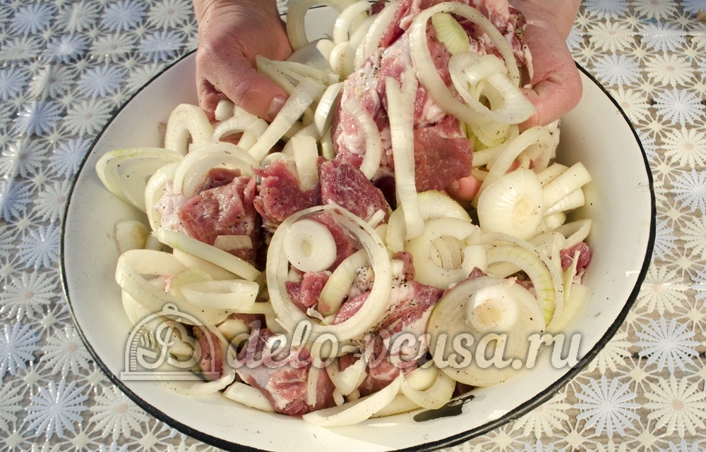 Шаг 4 приготовления Шашлык из свинины в луковом маринаде