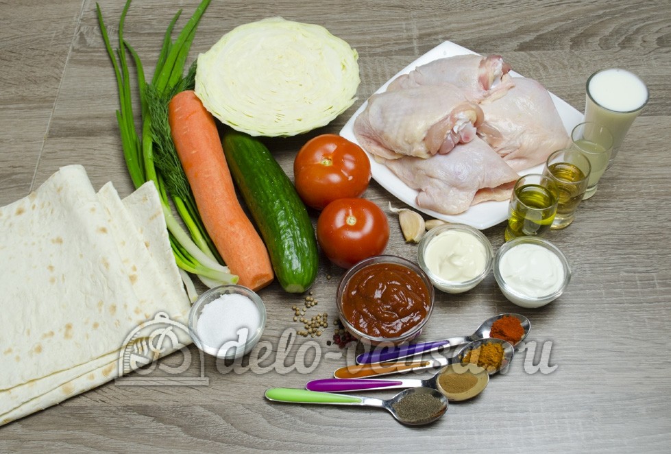 Ингредиенты Шаурма с курицей в домашних условиях Фото ингредиенты Шаурма с курицей в домашних условиях