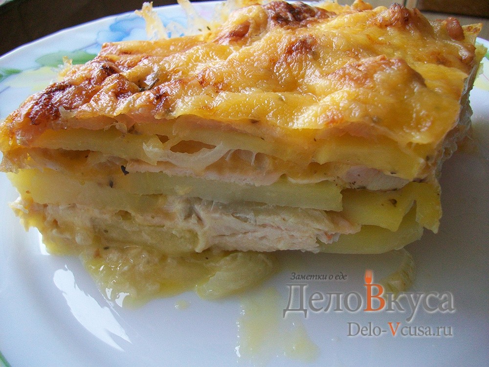 Обложка рецепта Картофельная запеканка с курицей и сыром (по-французски)