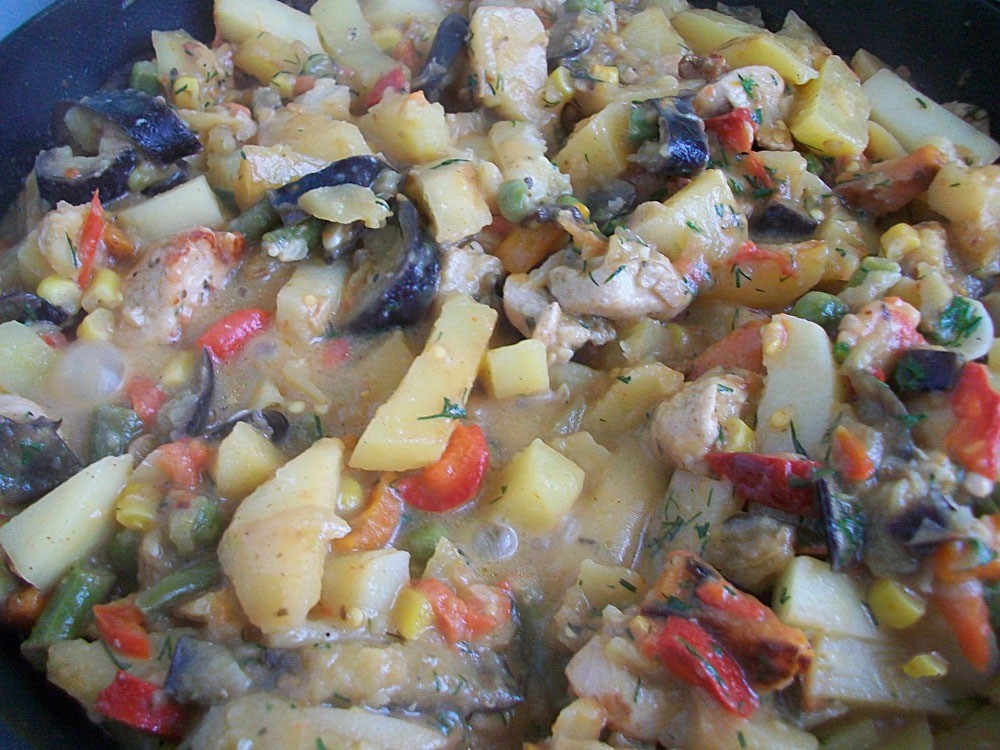 Шаг 17 приготовления Картошка тушеная с индейкой и овощами