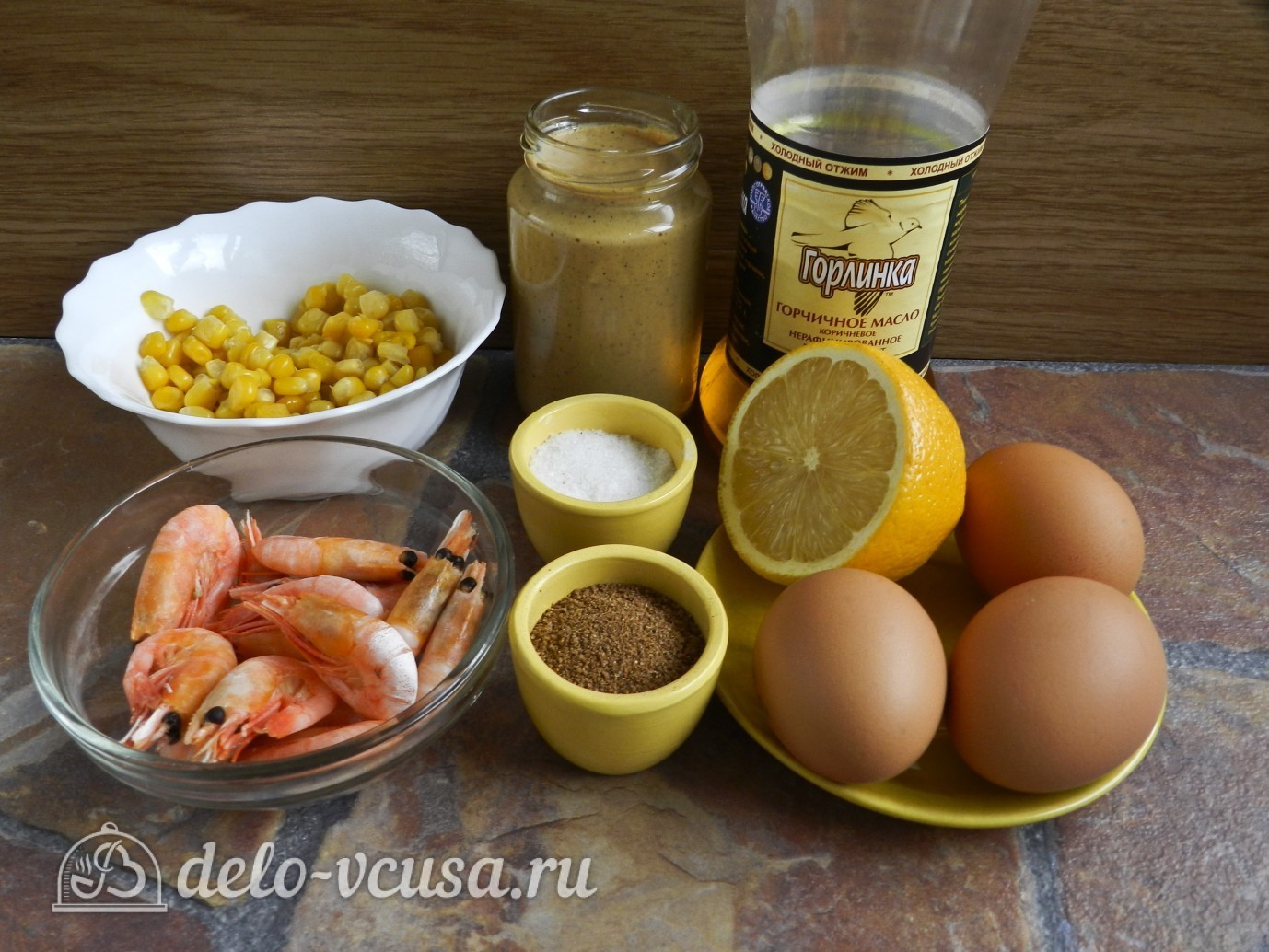 Ингредиенты Салат с креветками, кукурузой и яйцом Фото ингредиенты Салат с креветками, кукурузой и яйцом