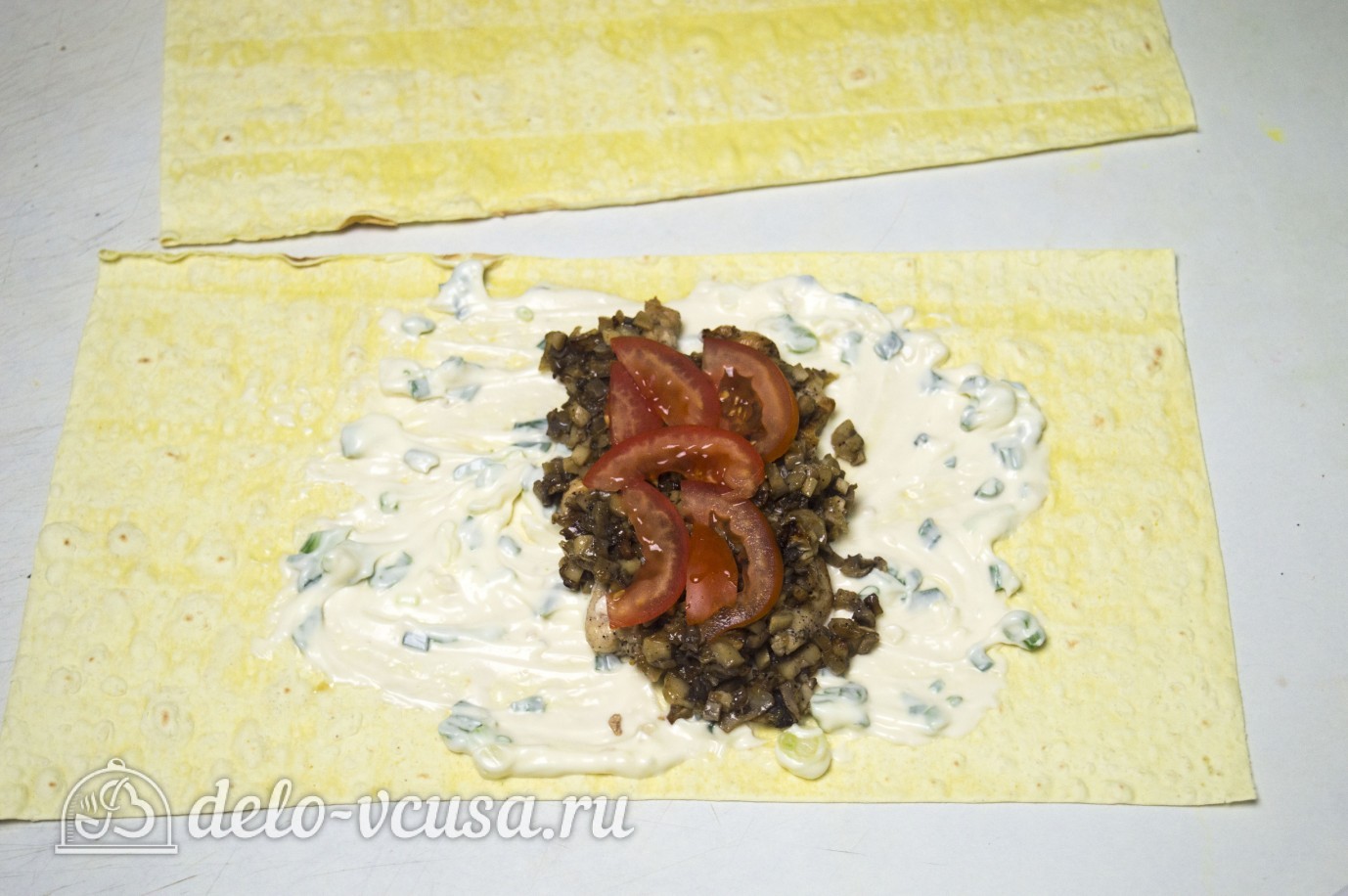 Шаг 8 приготовления Лаваш с курицей и грибами