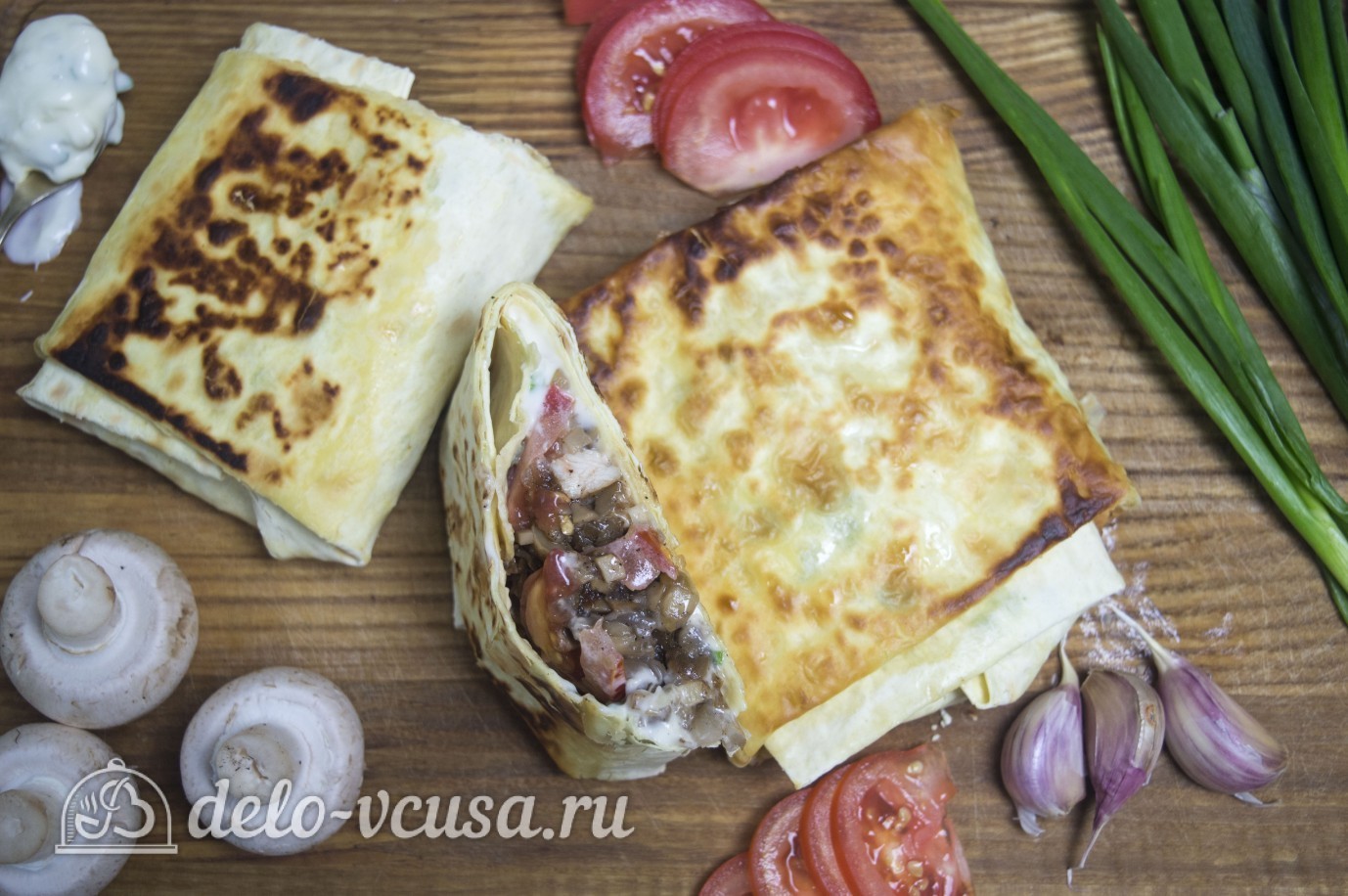 Обложка рецепта Лаваш с курицей и грибами