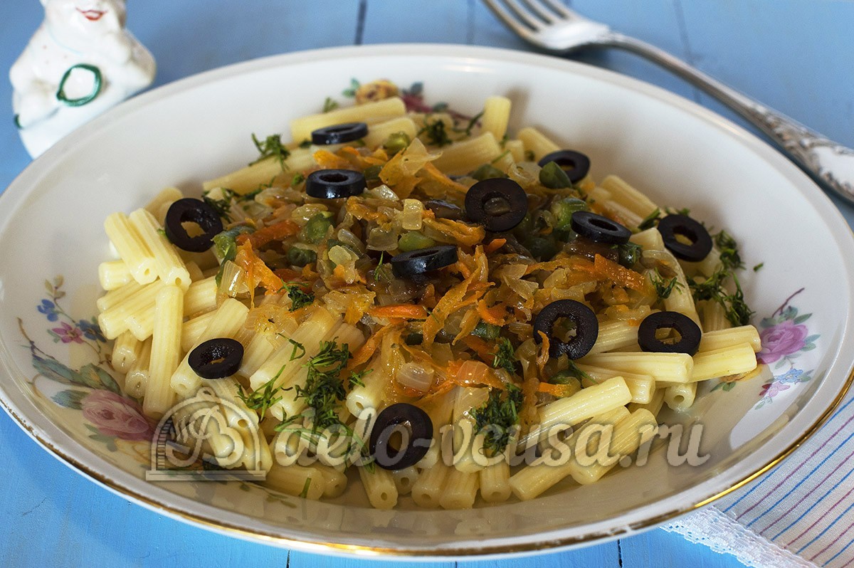 Обложка рецепта Макароны с овощами и грибами