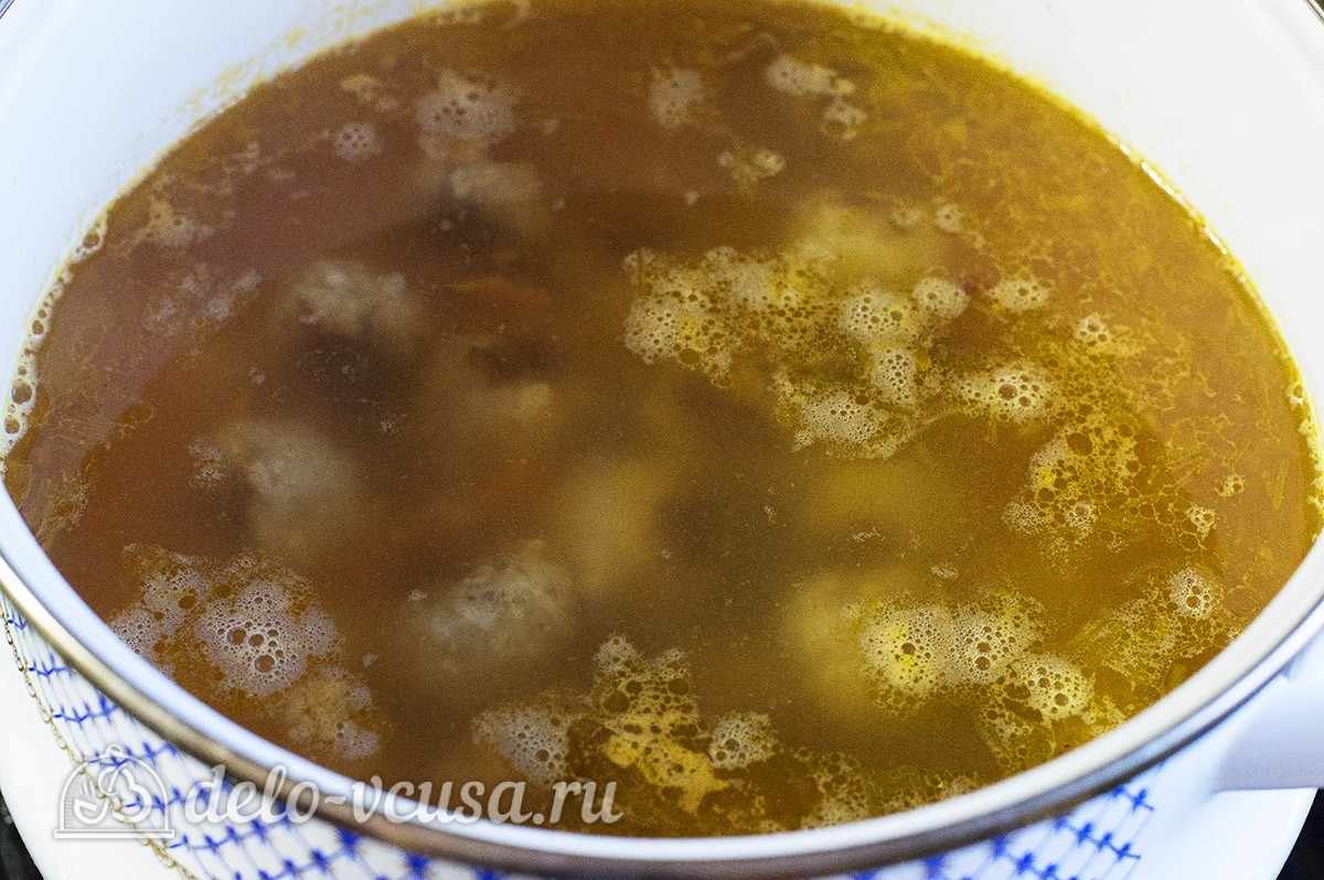 Шаг 11 приготовления Суп с фрикадельками и картошкой