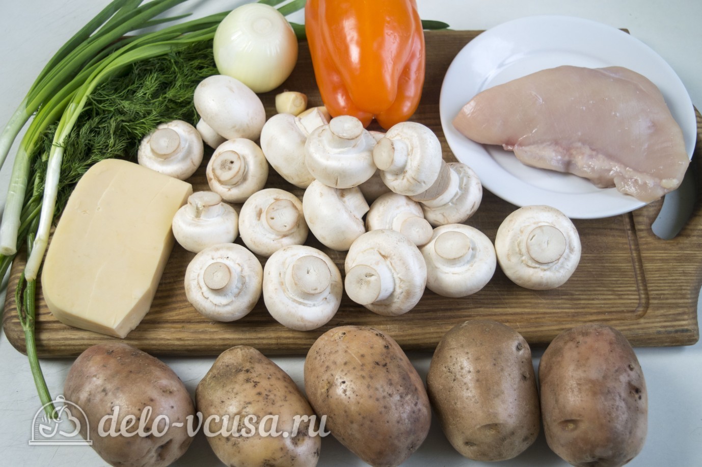 Фото ингредиенты Фаршированный картофель с грибами и курицей