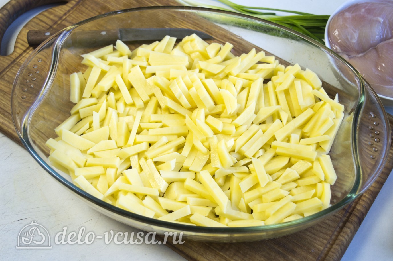 Шаг 3 приготовления Картофельная запеканка с курицей и грибами