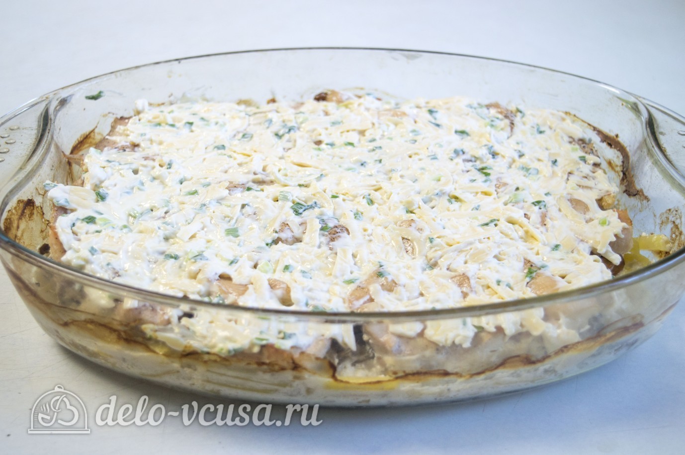 Шаг 7 приготовления Картофельная запеканка с курицей и грибами