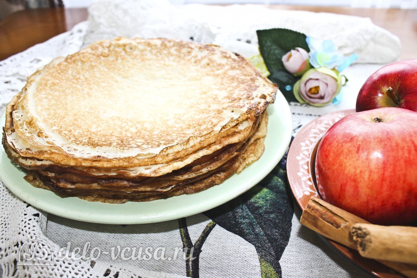 Шаг 6 приготовления Блины с яблоками и корицей