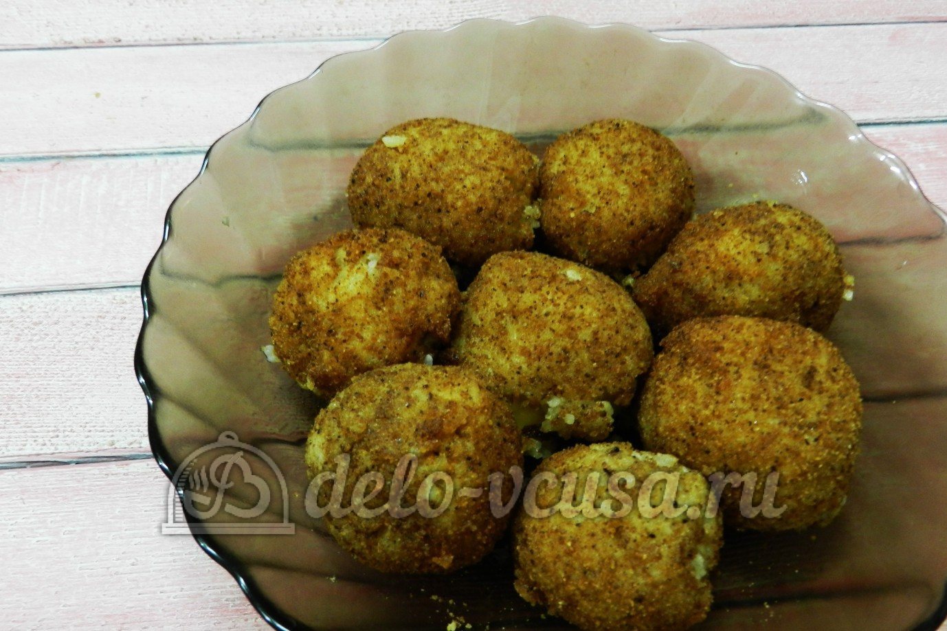 Шаг 10 приготовления Рисовые крокеты с сыром и ветчиной