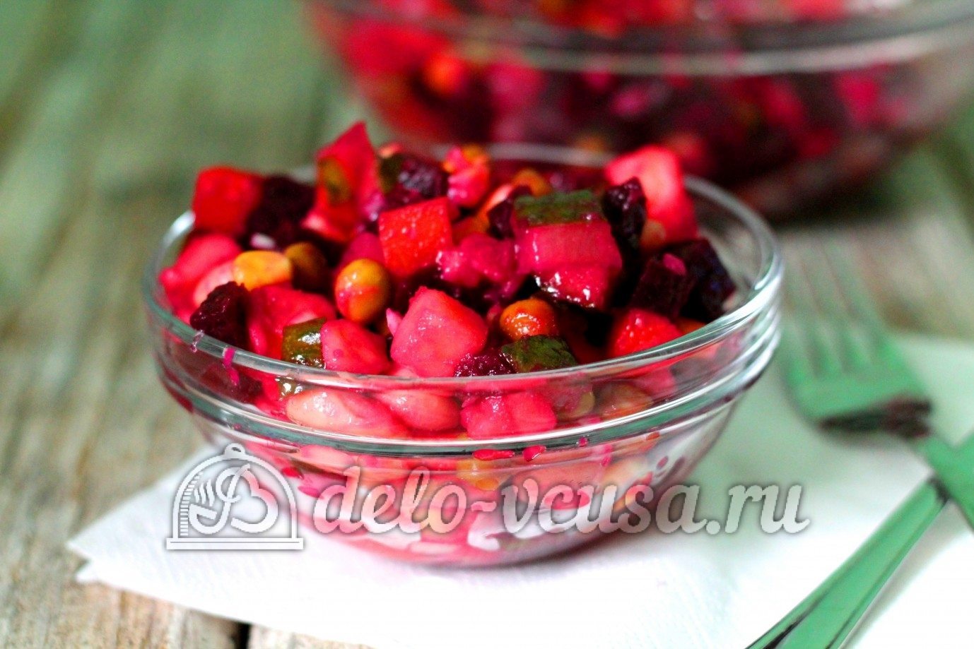 Шаг 6 приготовления Винегрет с кукурузой и фасолью
