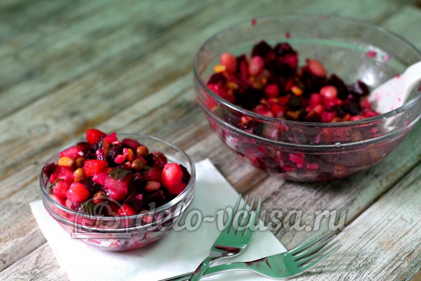 Шаг 7 приготовления Винегрет с кукурузой и фасолью